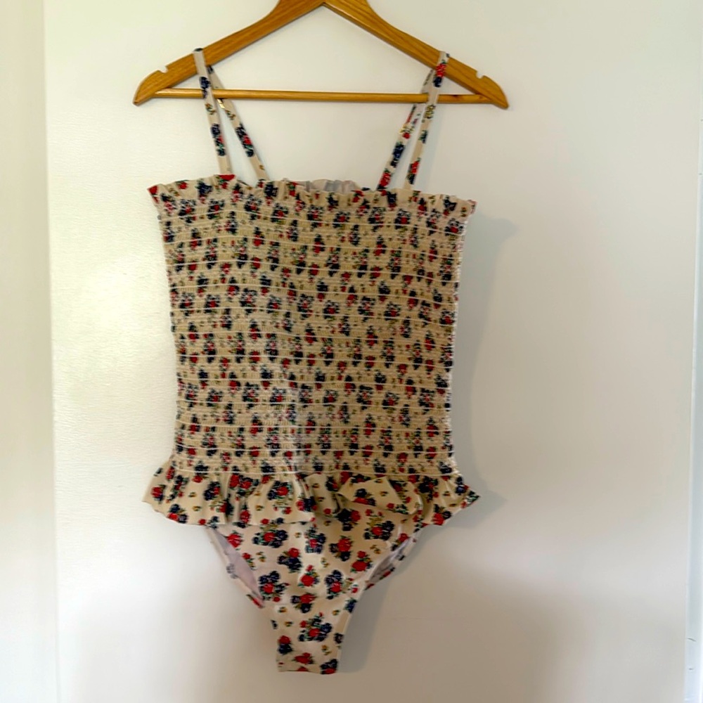 Tory Burch  Smocked Peplum Floral Swimsuit Size XL